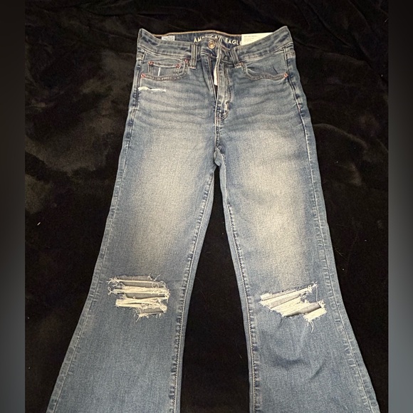 American Eagle Outfitters Distressed Light Blue Straight Leg Jeans - Picture 2 of 5